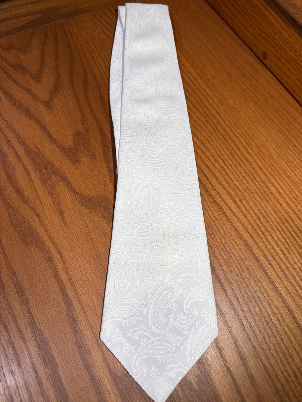 Superba Mens White Paisley Tie Wedding Groom Formal Necktie Vintage